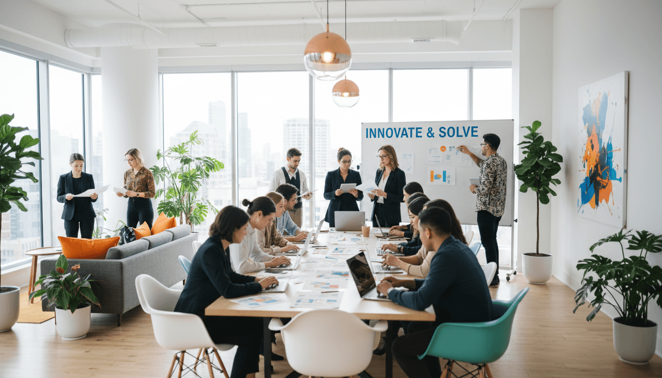 Team members working together on digital education projects